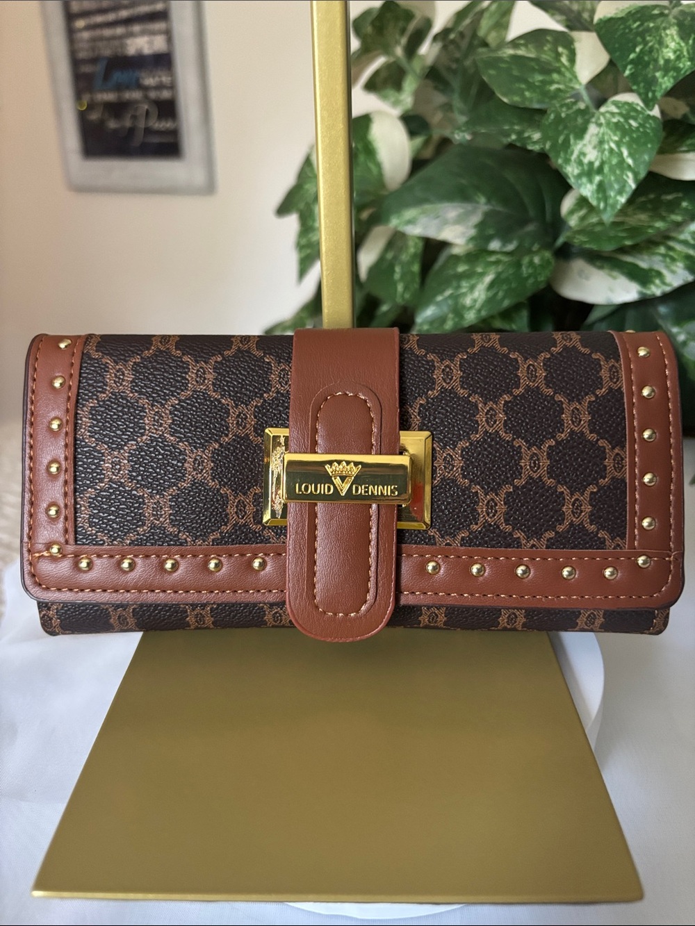 Brown Monogram Studded Clutch